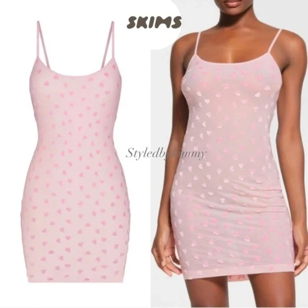 SKIMS Sheer Velvet Slip Dress - Baby Pink XS / S  Valentines Day Collection